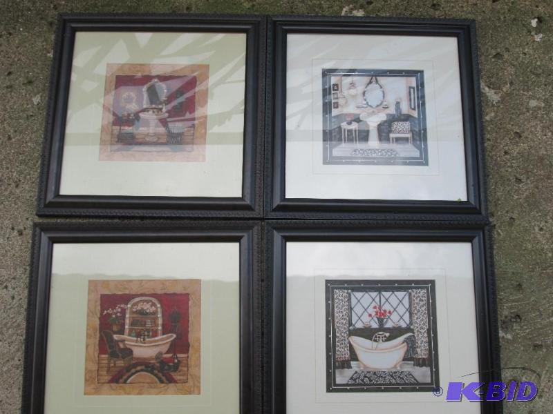set of 4 framed bathroom senes 12in x12in...