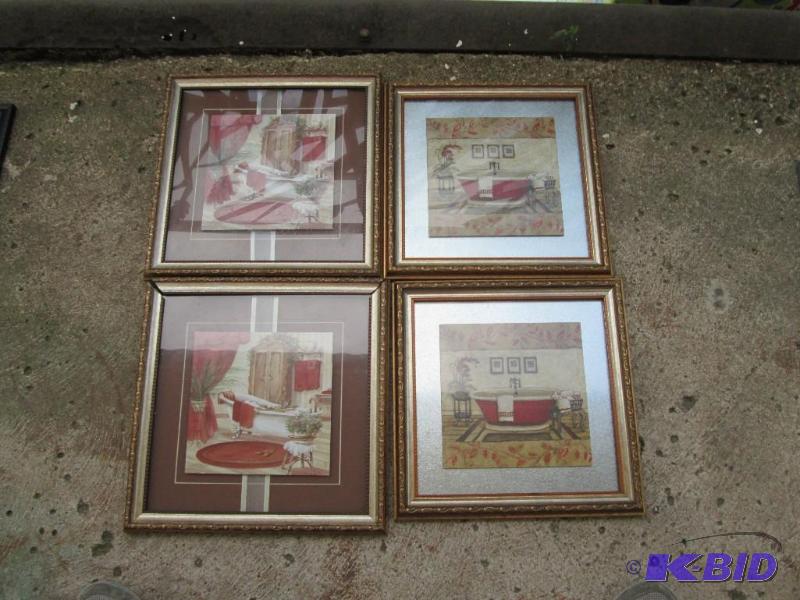set of 4 framed bathroom senes 12in x12in...