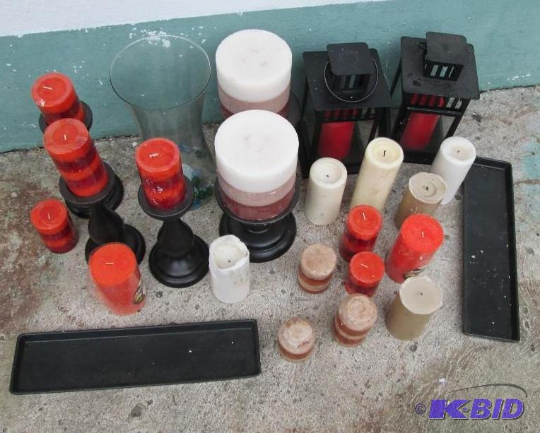 big lot of candles with stands, and decorativ...