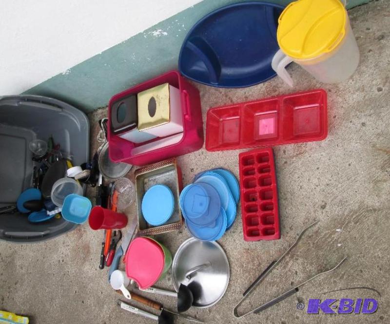 large lot of various kitchen suplies, tools, ...