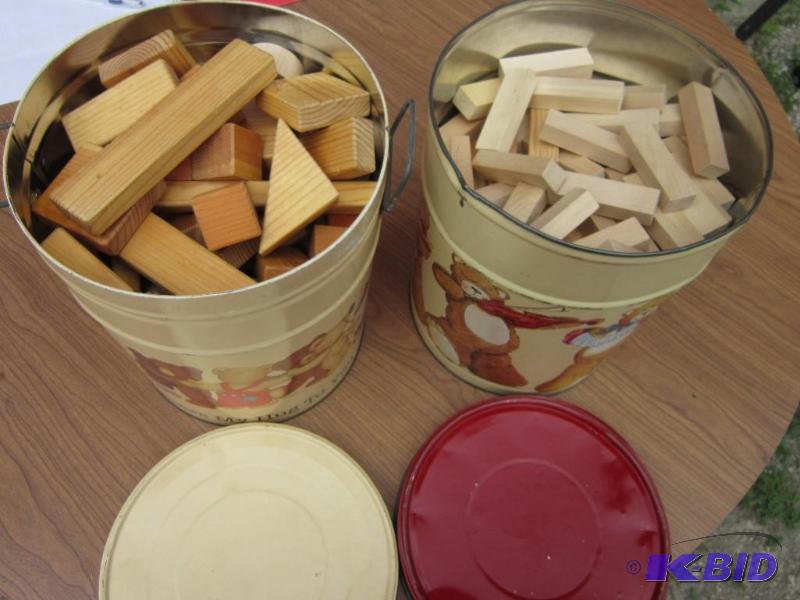 lot 13 image: 2 collectible tins full of vintage wood build...