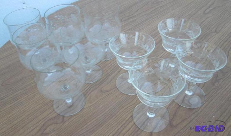 lot 143 image: 2 Sets of nice etched stemware...