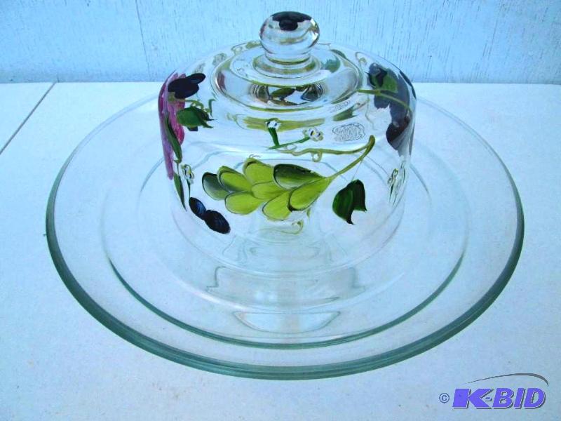 lot 80 image: Glass cake or cheese plate with lid...