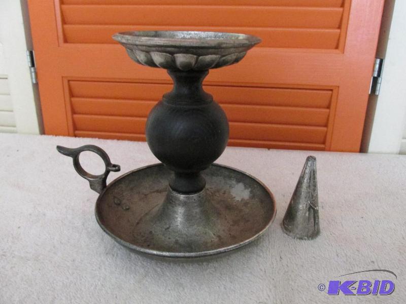 lot 36 image: Pewter Candle Holder with Snuffer.