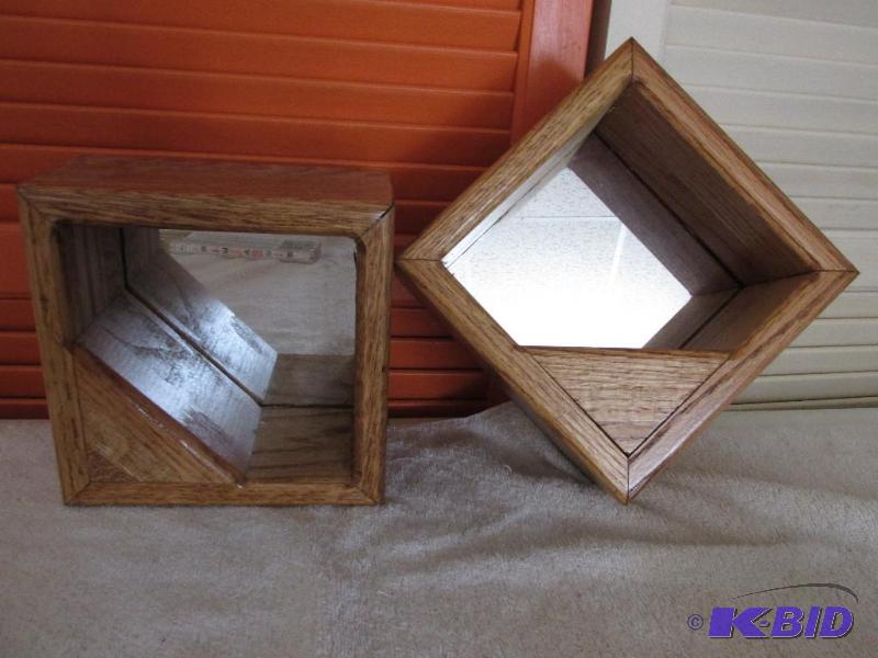 lot 40 image: Two Small Shelves with Mirrowed Back Wood Frame.