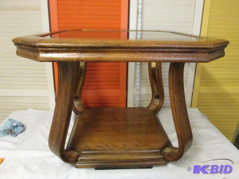 lot 93 image: Wood and Glass End Table.
