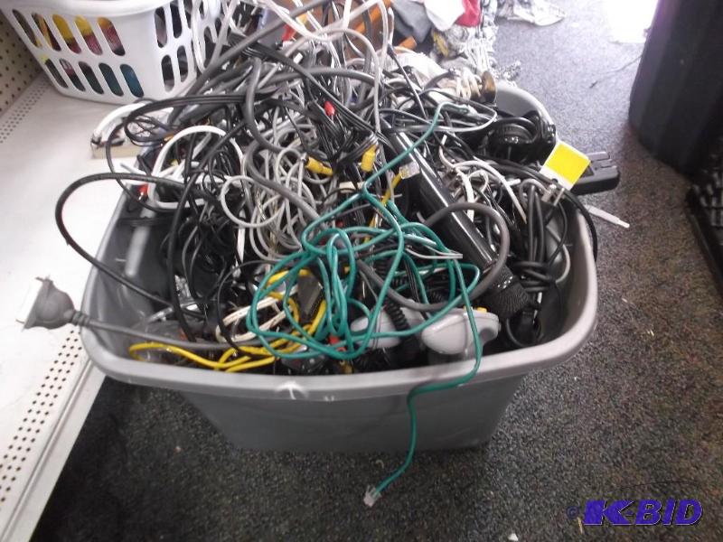 Gray Bin Filled With Wires, Cords...