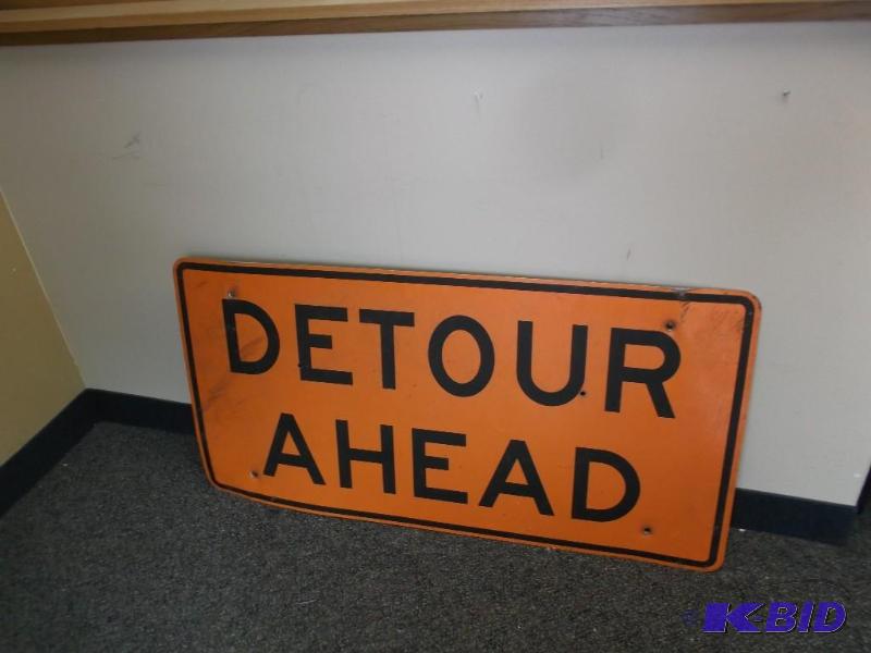 Large Metal Detour Street Sign, Some Wear...