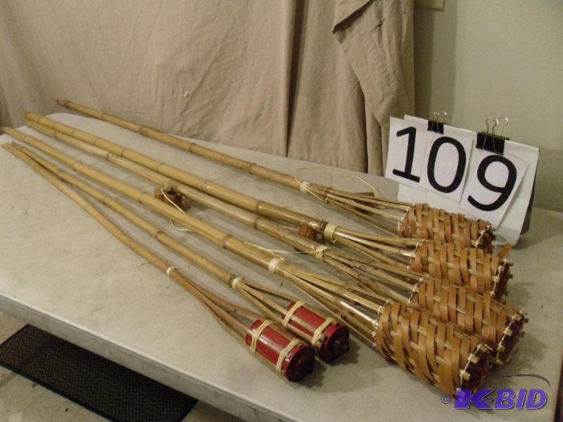 lot 109 image: Lot of 6 Assorted Tiki Torches. No fuel canis...