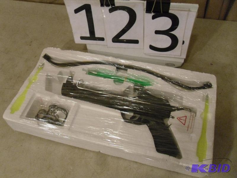 lot 123 image: Pistol Crossbow with Arrows and Target....