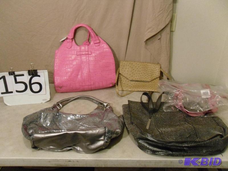 lot 156 image: Lot of 5 Bags  Purses. Pink one is new and t...