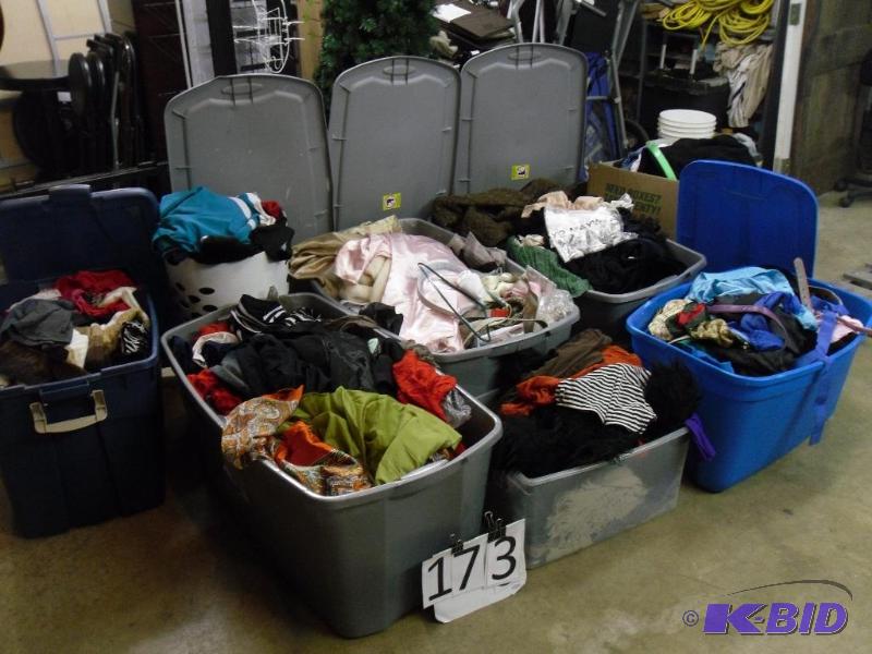 lot 173 image: LARGE Lot of Assorted Clothing in 6 Totes (5 ...