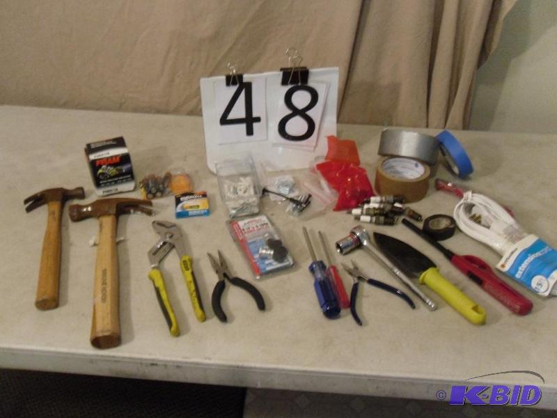 lot 48 image: Hammer, Pliers, Extension Cord, Screwdrivers,...