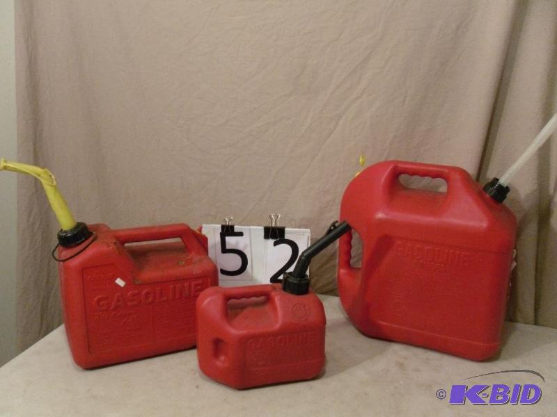 lot 52 image: Lot of 3 Assorted Gas Cans....