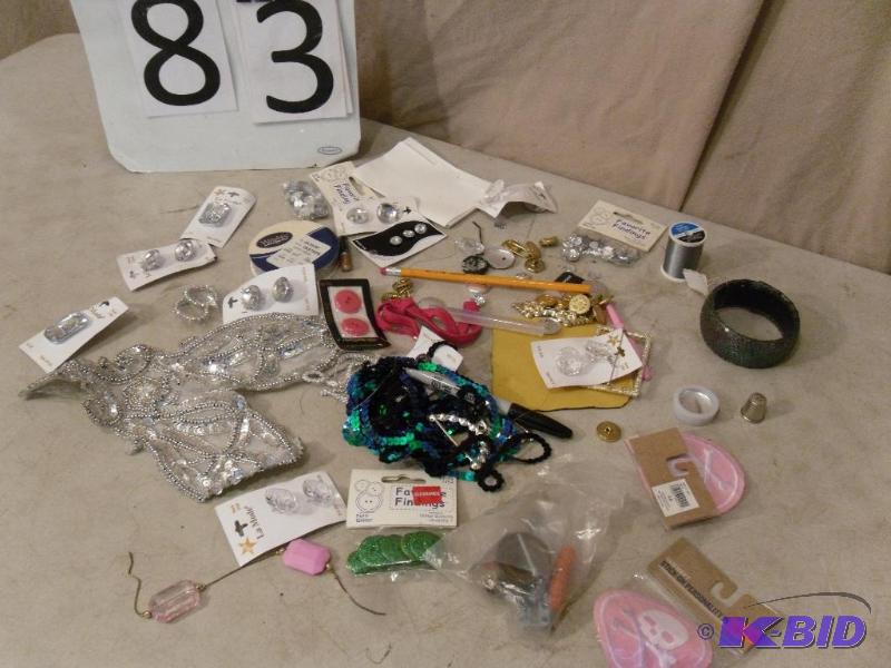 lot 83 image: Lot of Craft Items. Buttons, Gems, Thimble, T...