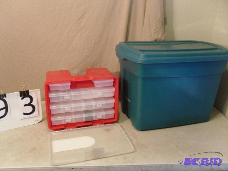 lot 93 image: Tote with Lid and Plano Storage System with O...