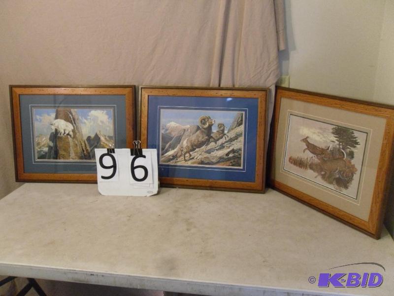 lot 96 image: Lot of 3 Framed Kuhn Prints. White Tail Deer ...