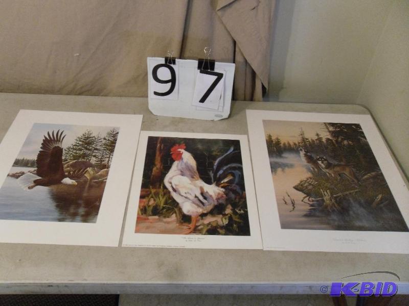 lot 97 image: Lot of 3 Unframed Prints. Natures Medley-Wolv...