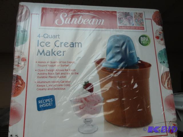 lot 107 image: NEW Sunbeam Ice Cream Maker. Makes gallon of ...