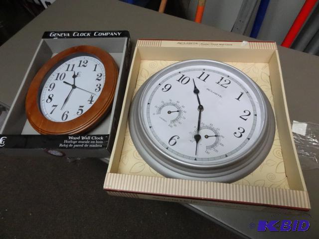 lot 130 image: Qty 2 NEW wall clocks. 1 good 1 bad but may b...