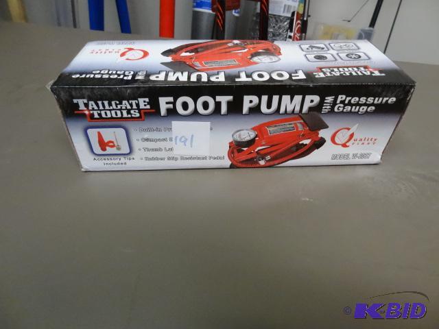 lot 191 image: NEW in Box Tailgate Tools Foot Pump with Pres...