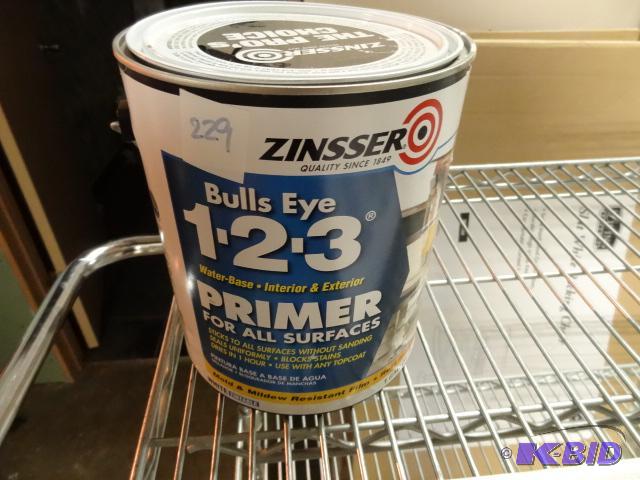 lot 229 image: NEW Zinsser Bulls Eye 1-2-3 Primer for All Su...
