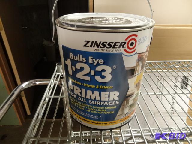 lot 230 image: NEW Zinsser Bulls Eye 1-2-3 Primer for All Su...
