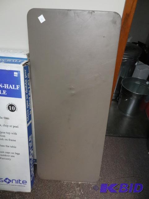 lot 36 image: NEW 2ft x 4 ft Folding Table. Slightly Dirty ...