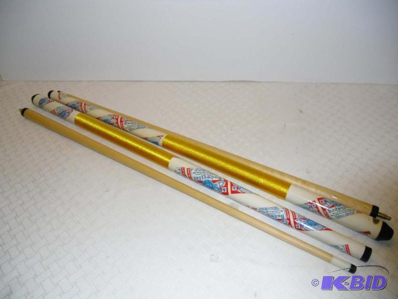 lot 20008 image: 2 vintage 1980s BUDWEISER Bud Beer Pool Stick Billiard Cues 2 Piece 57