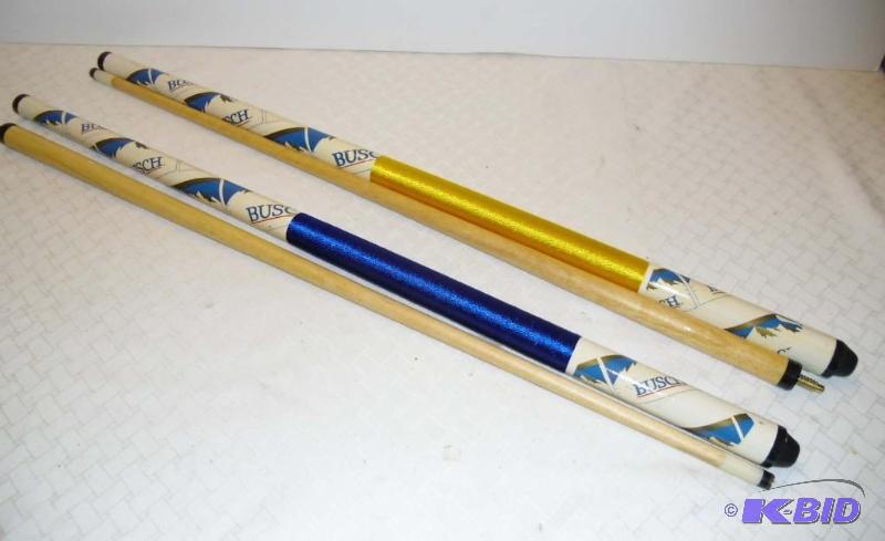 lot 20009 image: (2) BUSCH Beer Pool sticks Billiard Cues 2 Piece 57 long