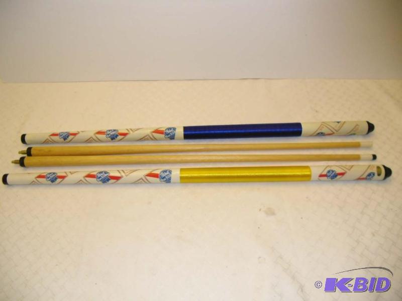 lot 20010 image: 2 PABST BLUE RIBBON PBR beer Pool Stick Billiard Cue 2 Piece 57