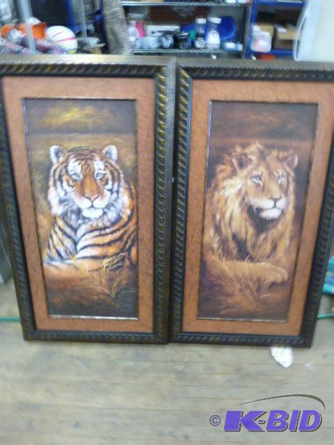 lot 112 image: Framed Tiger and Lion Prints 53" X 29&qu...