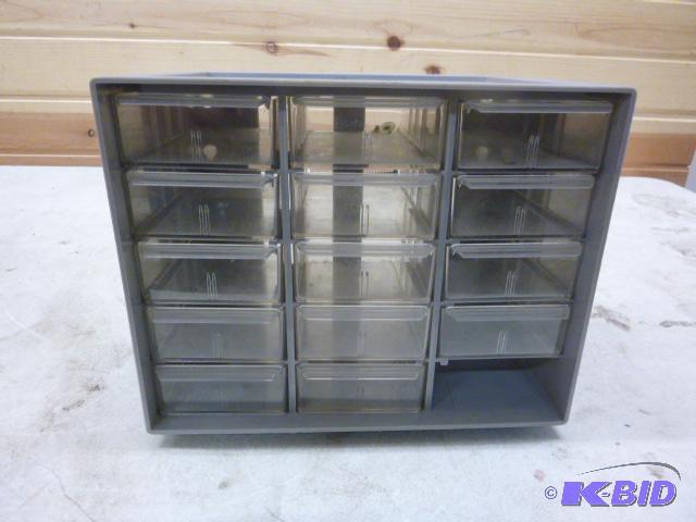 lot 128 image: Plastic Parts Bin Missing one drawer....