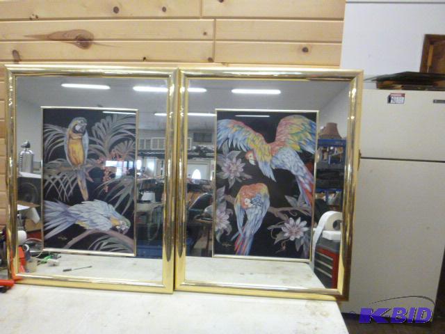 lot 182 image: 2 Parrot Mirror Pictures 37" X 29"...
