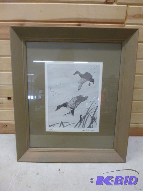 lot 212 image: Duck Print in Wood Frame 28" X 24" ...