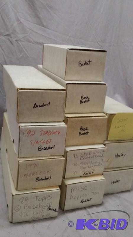 lot 29 image: 12 Boxes of cards, mostly Baseball, some Hock...