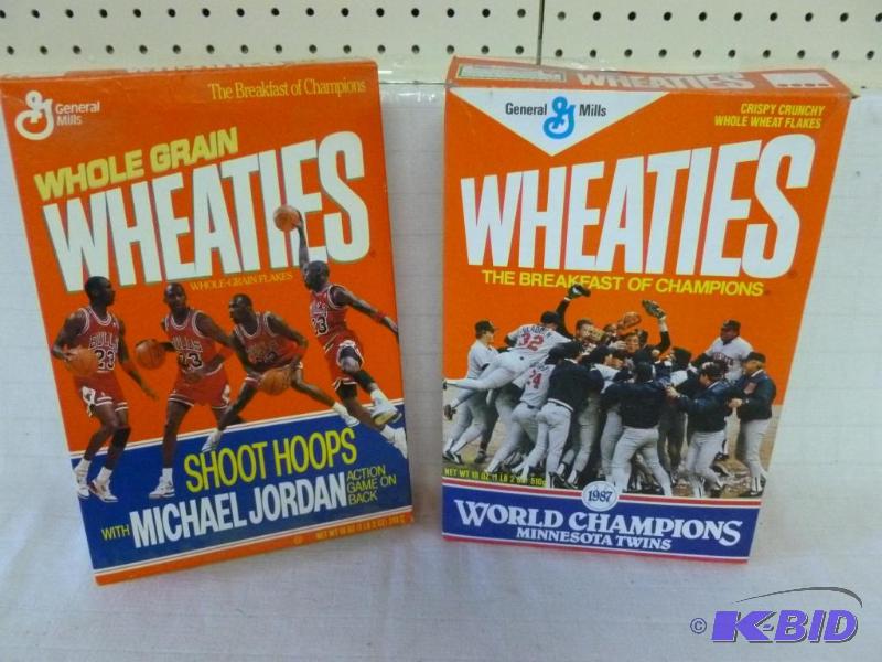 lot 134 image: Lot of two collectible Wheaties boxes, 1987 M...