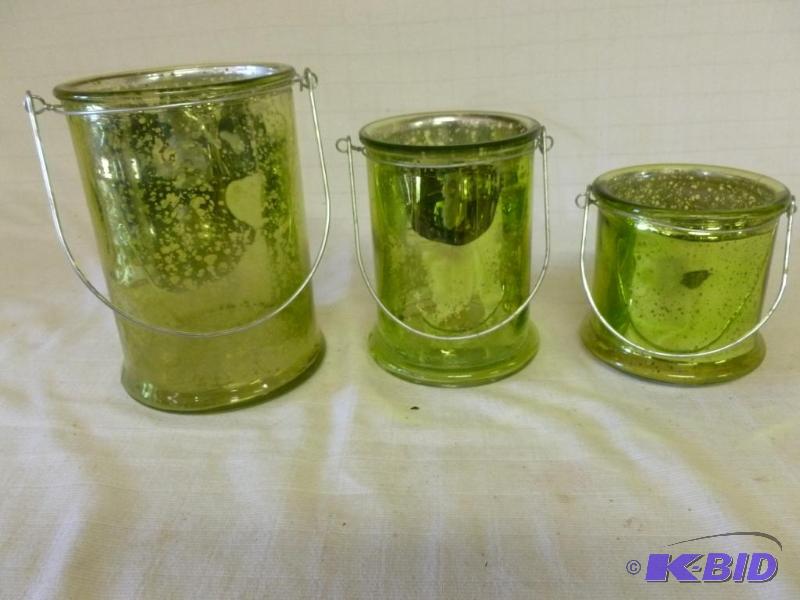 lot 138 image: Lot of three decorative glass with wire handl...