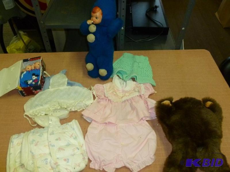 lot 145 image: This lot consists of a vintage fabric doll, t...