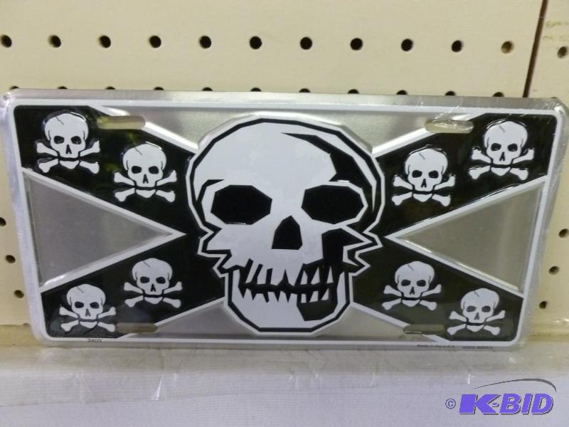 lot 195 image: Collectible Skulls embossed metal license pla...