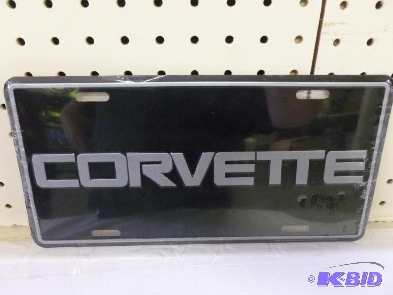 lot 197 image: Corvette embossed metal license plate sign th...