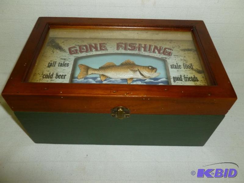 lot 51 image: Gone Fishing wooden silhouette flip lid top d...