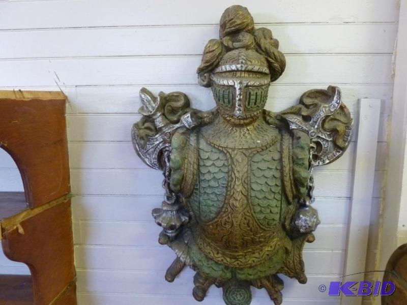 lot 81 image: Large vintage molded resin wall knight decora...