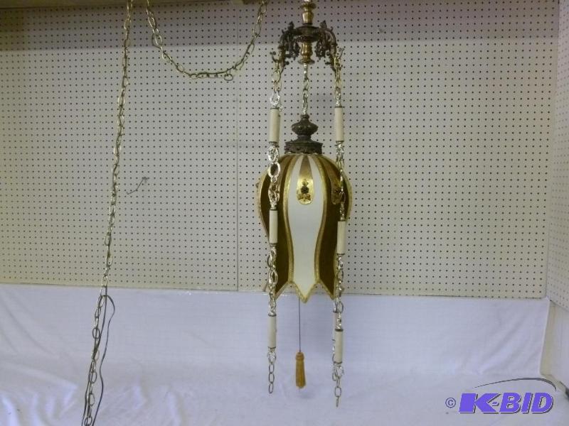 lot 83 image: Large Vintage Cast Brass bodied hanging lamp ...