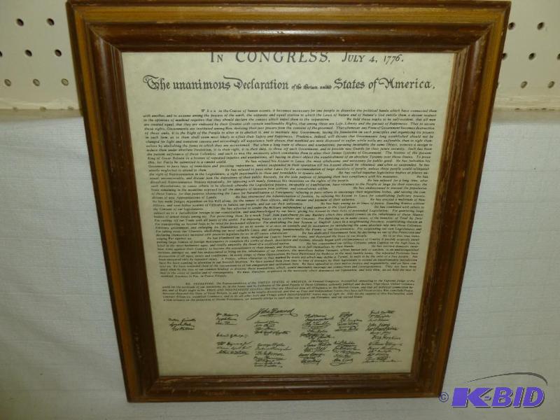 lot 86 image: Vintage wood framed Declaration Of Independen...