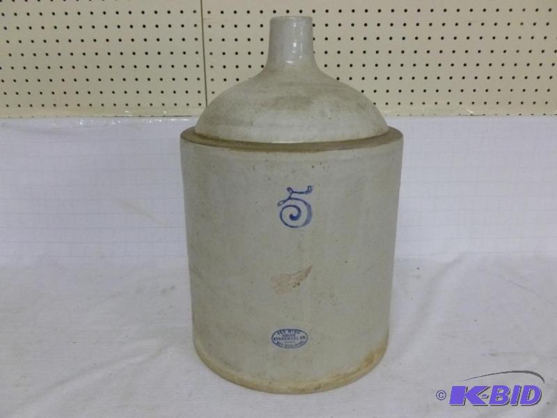 lot 9 image: Antique Red Wing 5 gallon small wing crock ju...