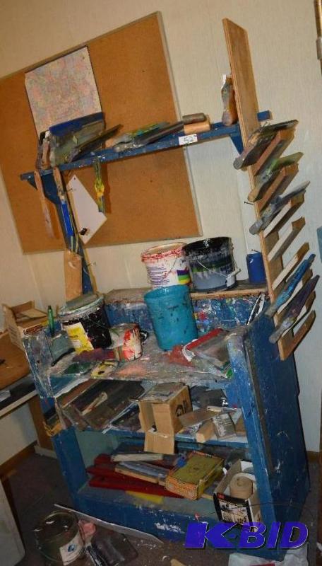 lot 52 image: Blue paint station with all silk screening we...