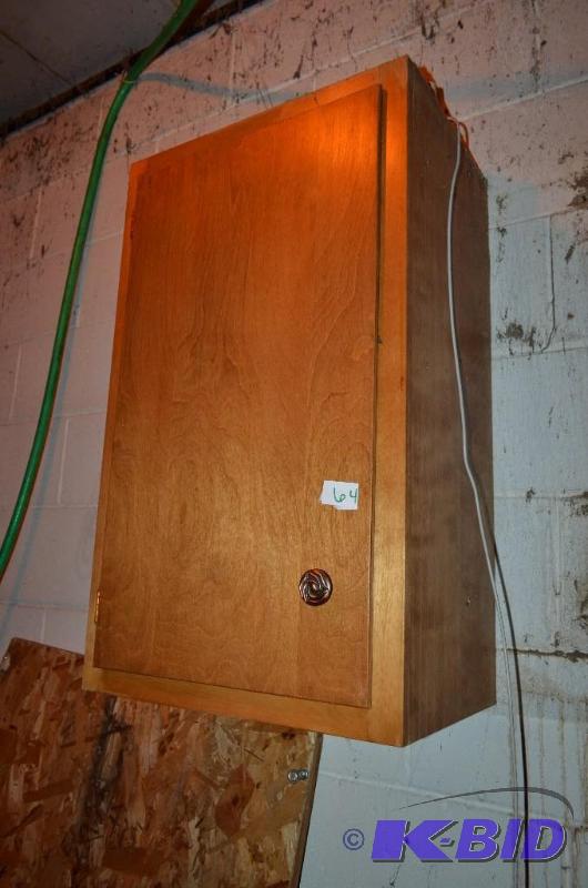 lot 64 image: Wood Cabinet with Contents 30" x 18"...