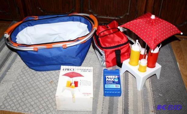 Picnic set basket, cooler, Freez-pak, 4-piec...