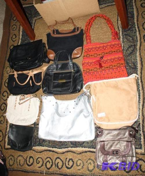 Collection of purses, white, black, red, tan ...